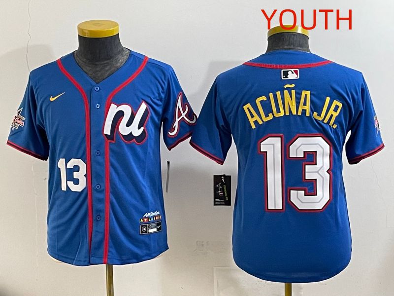 Youth 2025 Atlanta Braves #13 Acuna jr Blue All star Nike MLB Jersey style 6